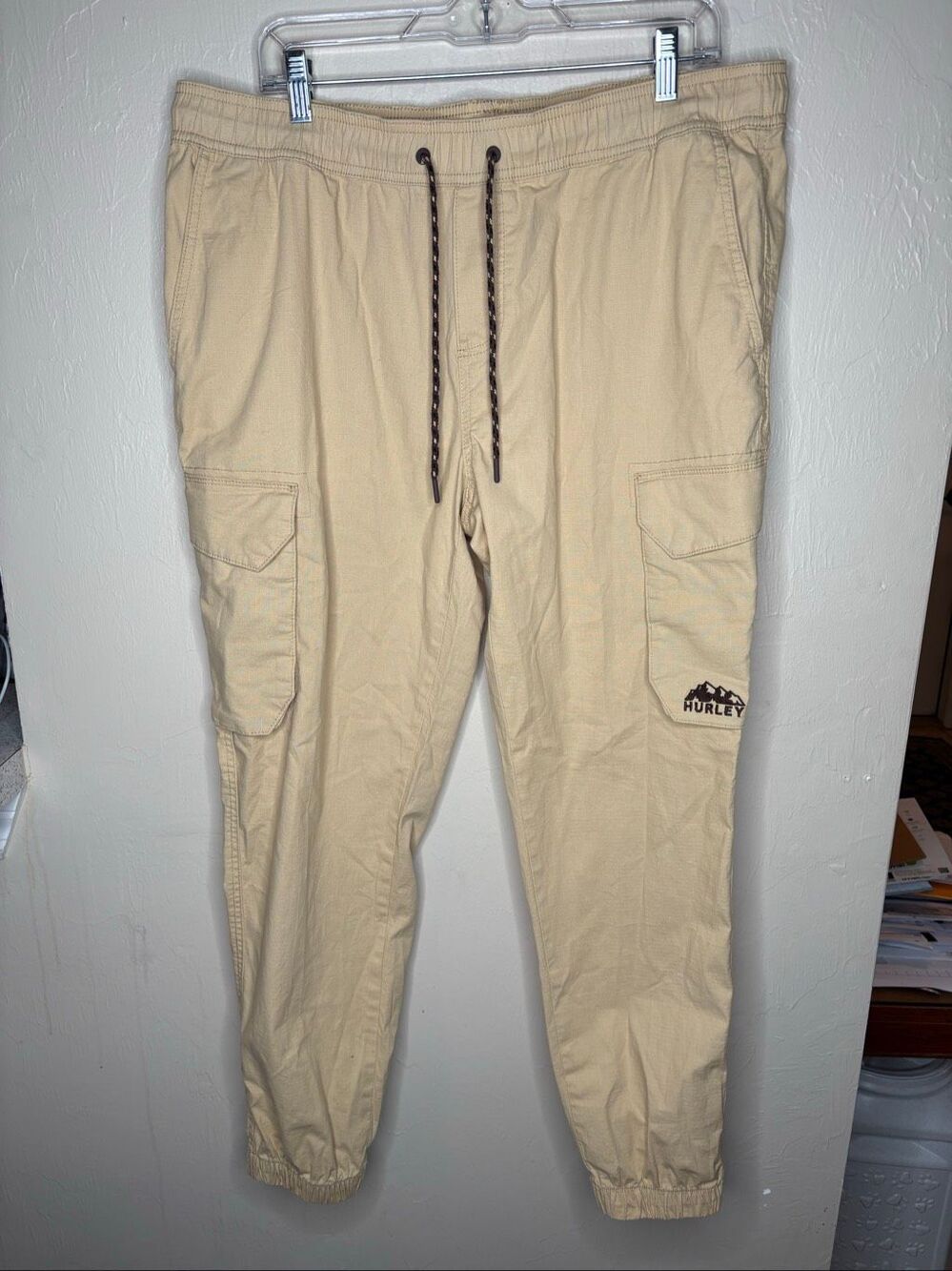 Hurley Men's Khaki Ripstop Khaki Tan Cargo Jogger Pants Size Large